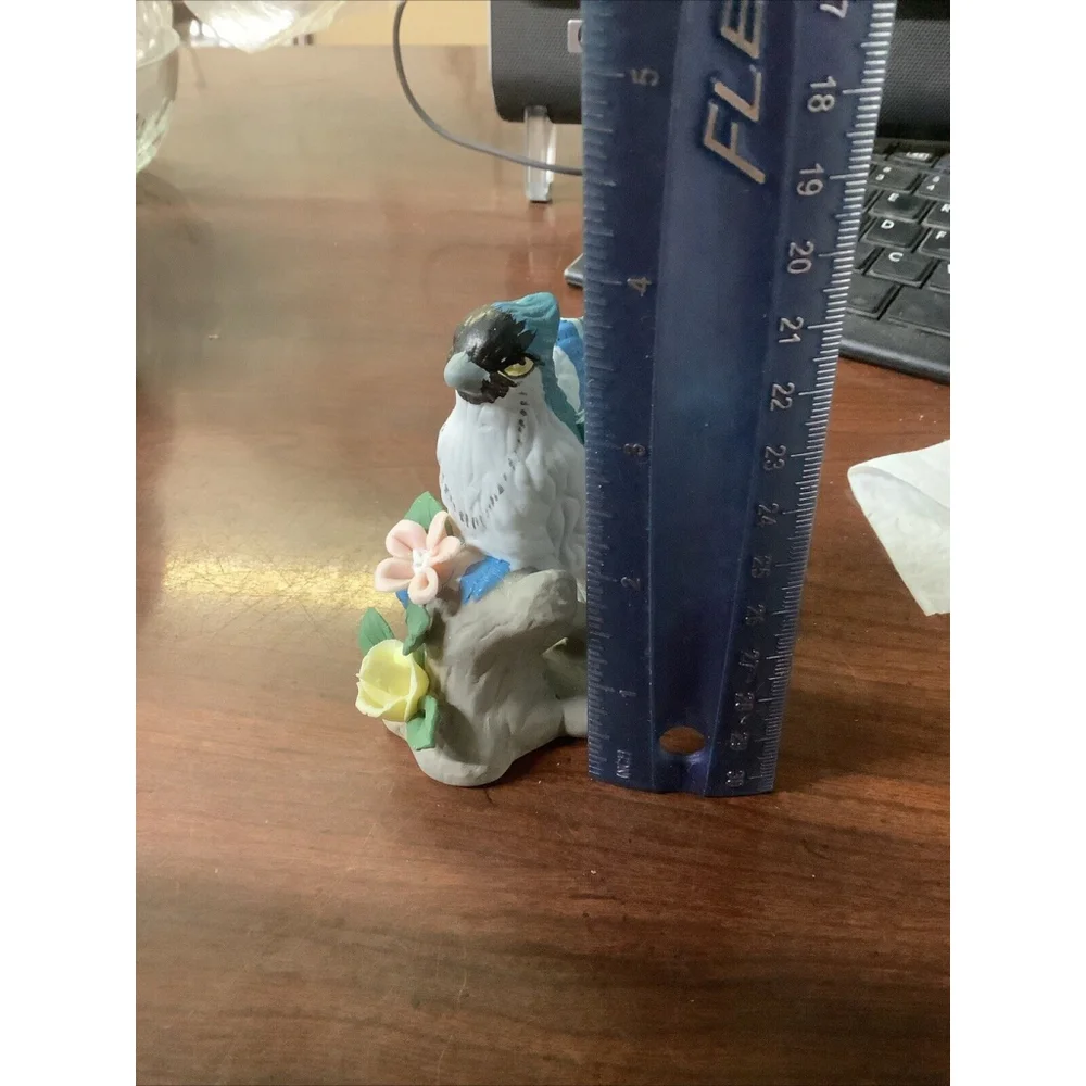 Blue Jay Bird on Tree Trunk Multi Color Flowers Shadow Box Shelf Vintage Decor
